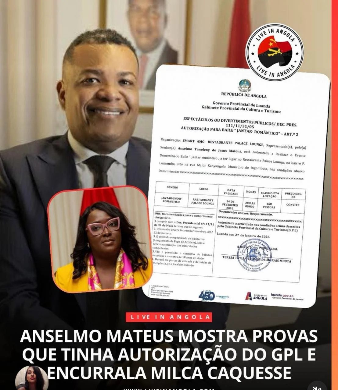 ADMINISTRADORA MILCA CAQUESSE DESAUTORIZA LICENÇA EMITIDA PELO GOVERNO PROVINCIAL DE LUANDA