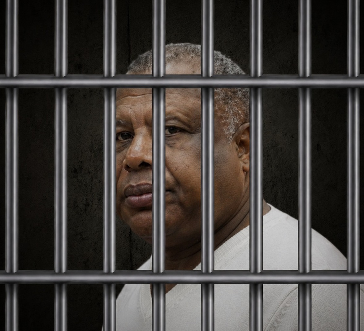 Higino Carneiro aparece atrás de grades de prisão em imagem ilustrativa sobre processo judicial em Angola.